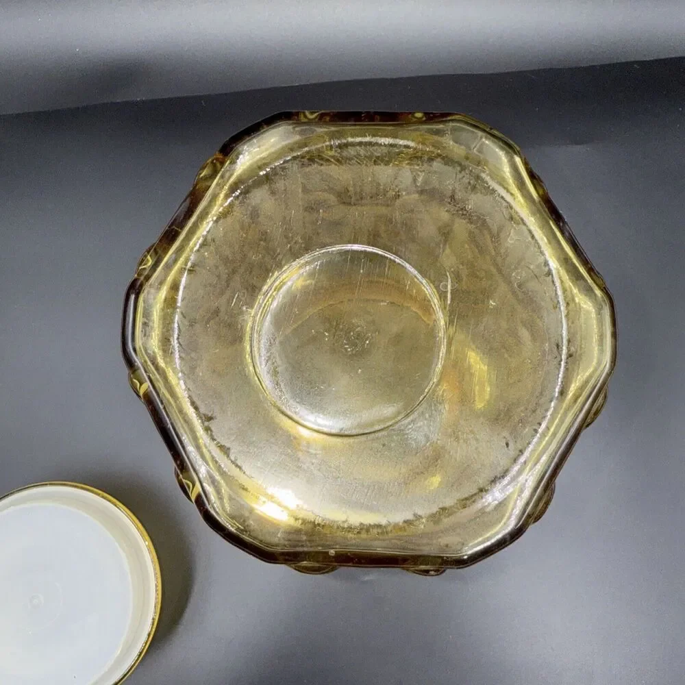 L E Smith Amber Atterbury Scroll Glass Canister Cookie Apothecary Jar 9